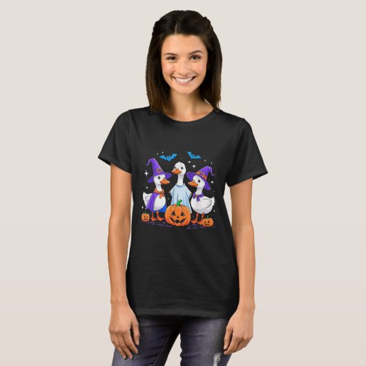 Halloween Goose Ghost Pumpkin Witch Costume Soky F T-shirt (Voorkant volledig)