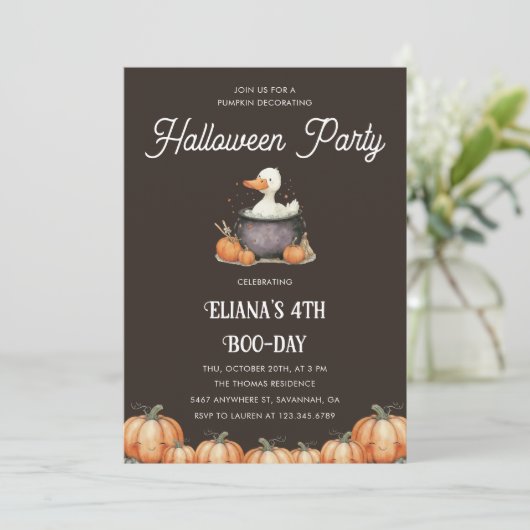 Halloween Goose Kids Verjaardag Pompoen Decoreren Kaart (Staand voorkant)