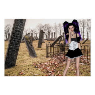 Halloween Goth-meisje op de begraafplaats Perfect Poster