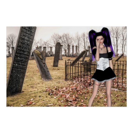 Halloween Goth-meisje op de begraafplaats Perfect Poster (Voorkant)