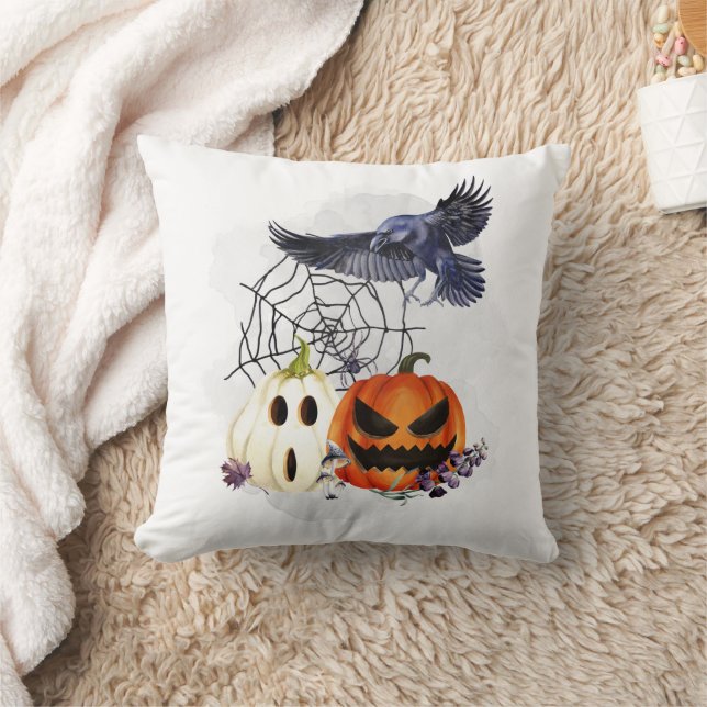  Halloween Goth Raaf Kraai Pompoenen   Kussen (Deken)