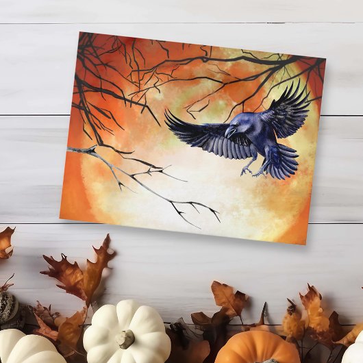 Halloween Goth Raven Kraai Maan Scene Briefkaart