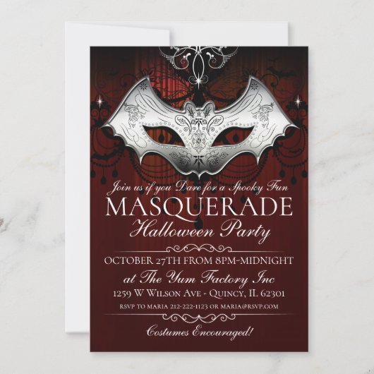 Halloween Gothic Bat Mask Masquerade Party Uitnodi Kaart (Voorkant)