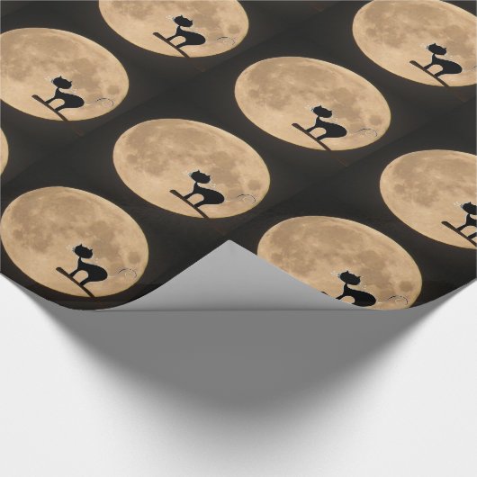 Halloween gothic black cat met volle maan cadeaupapier (Hoek)