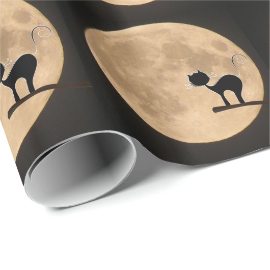 Halloween gothic black cat met volle maan cadeaupapier (Rol Hoek)