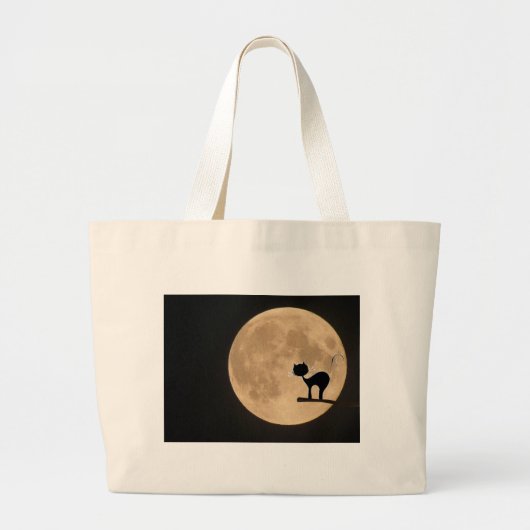 Halloween gothic black cat met volle maan grote tote bag (Voorkant)