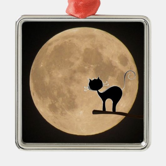 Halloween gothic black cat met volle maan metalen ornament (Voorkant)