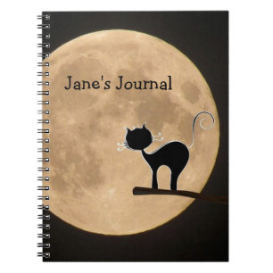Halloween gothic black cat met volle maan notitieboek