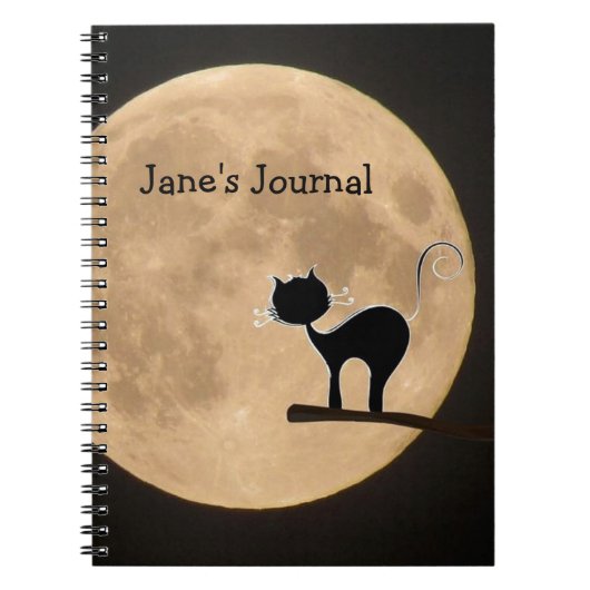 Halloween gothic black cat met volle maan notitieboek (Voorkant)