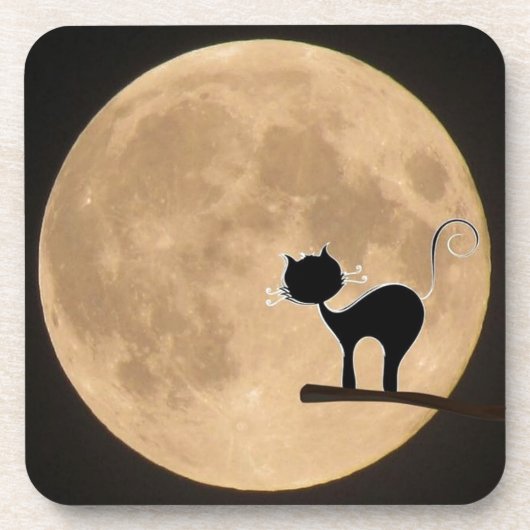 Halloween gothic black cat met volle maan onderzetter (Voorkant)