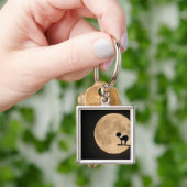 Halloween gothic black cat met volle maan sleutelhanger (Hand)