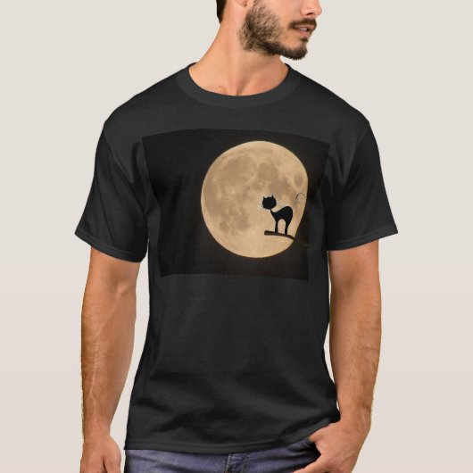 Halloween gothic black cat met volle maan t-shirt (Voorkant)