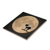 Halloween gothic black cat met volle maan tegeltje (Zijkant)