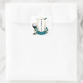 Halloween Gothic Blauwgroen Gold Coffin Floral Wed Vierkante Sticker (Tas)