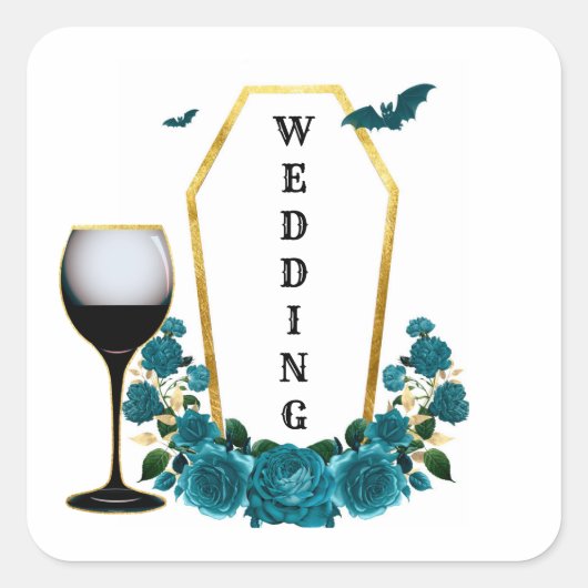 Halloween Gothic Blauwgroen Gold Coffin Floral Wed Vierkante Sticker (Voorkant)