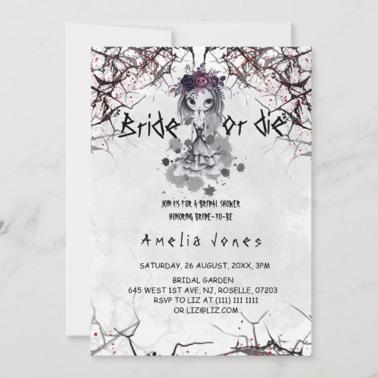 Halloween Gothic Bloemen Schattige Meisje Vrijgeze Kaart (Voorkant)