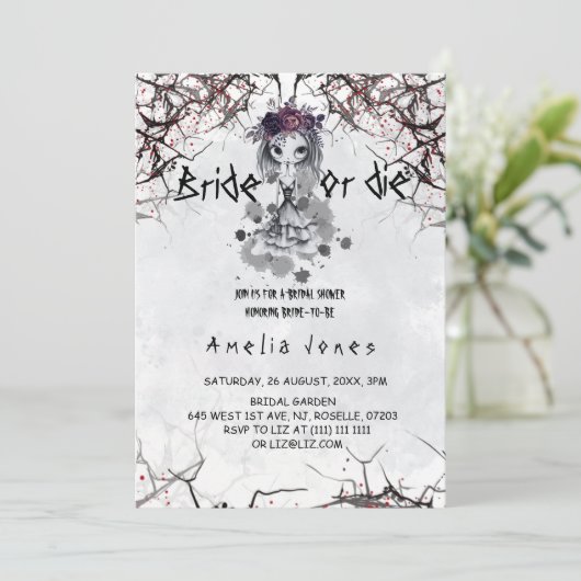 Halloween Gothic Bloemen Schattige Meisje Vrijgeze Kaart (Staand voorkant)