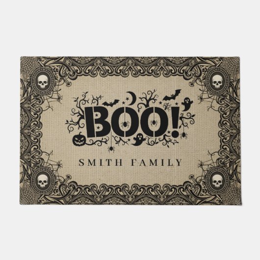 Halloween Gothic Book met aangepaste familienaam Deurmat (Voorkant)