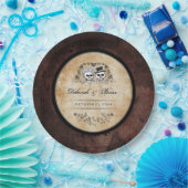 Halloween Gothic Brown Skeletons Matching Wedding Papieren Bordje (Feest)