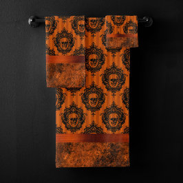 Halloween Gothic Chic | Oranje en zwarte Skulls Bad Handdoek