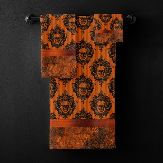 Halloween Gothic Chic | Oranje en zwarte Skulls Bad Handdoek