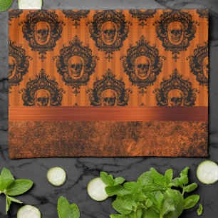 Halloween Gothic Chic Oranje en zwarte Skulls Theedoek