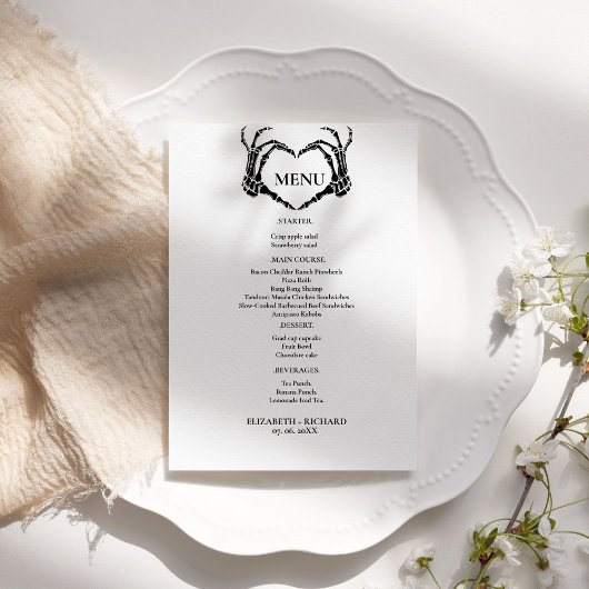 Halloween Gothic Hand Hearts Skull Wedding Menu