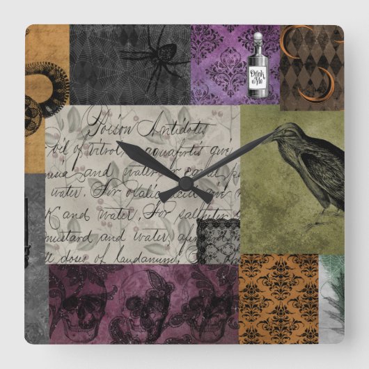 Halloween Gothic Medieval Spooky Apothecary Art Vierkante Klok (Voorkant)