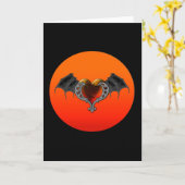 Halloween Gothic Oranje Hart met Bat Wings Kaart (Gele Bloem)