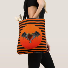 Halloween Gothic Oranje Heart & Bat Wings Tote Bag