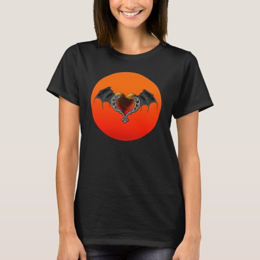 Halloween Gothic Oranje Heart & Bat Wings TShirt (Voorkant)