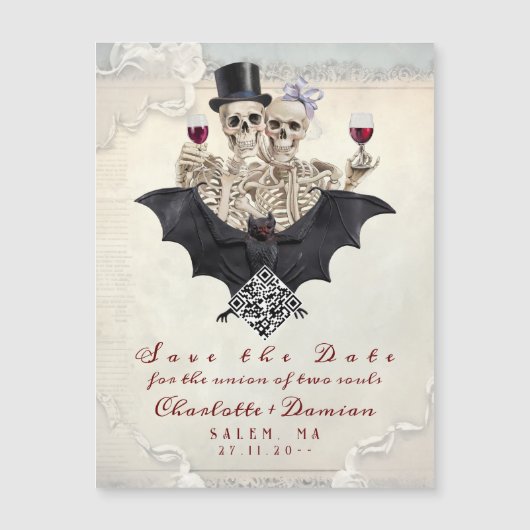 Halloween Gothic QR CODE Bewaar de datum Bruiloft Magnetische Uitnodiging (Voorkant)