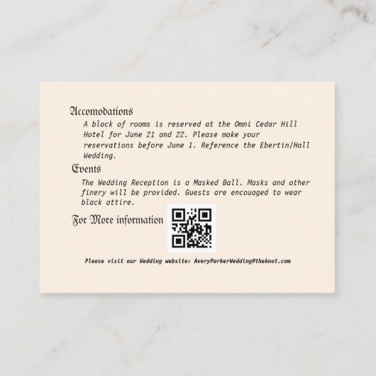 Halloween Gothic QRC Bruiloft Details Informatiekaartje (Achterkant)