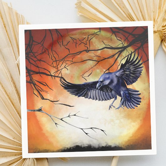 Halloween Gothic Raven Crow Moon Scene Servet