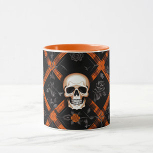 Halloween Gothic Sinaasappel Tartan Patroon geruit Mok