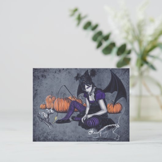 Halloween Gothic Skeleton Cats Demon Briefkaart (Staand voorkant)