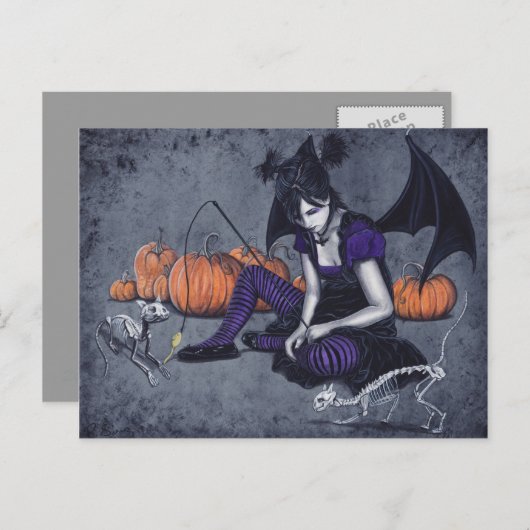 Halloween Gothic Skeleton Cats Demon Briefkaart (Voorkant / Achterkant)