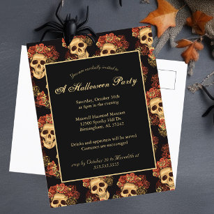 Halloween Gothic Skull Black Party Invitation Briefkaart