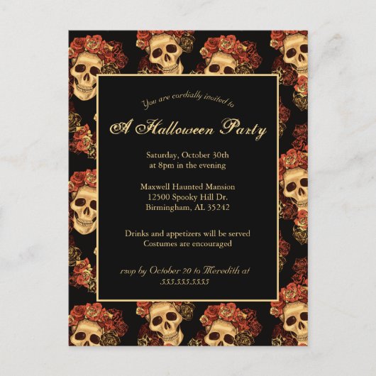 Halloween Gothic Skull Black Party Invitation Briefkaart (Voorkant)