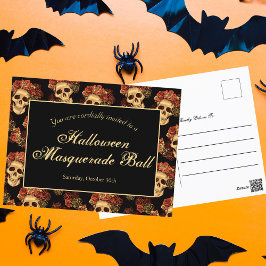 Halloween Gothic Skull Black Red Party Invitation Briefkaart
