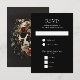 Halloween Gothic Skull Bloemen Zwarte bruiloft RSVP Kaartje