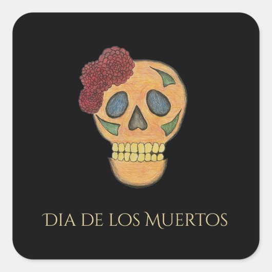 Halloween Gothic Skull Day of the Dead Vierkante Sticker (Voorkant)
