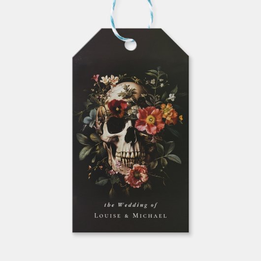 Halloween Gothic Skull Floral Wedding Cadeaulabel (Voorkant)