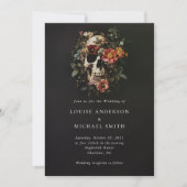 Halloween Gothic Skull Floral Wedding Kaart (Voorkant)