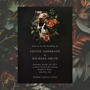 Halloween Gothic Skull Floral Wedding Kaart