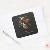 Halloween Gothic Skull Floral Wedding Vierkante Sticker (Envelop)