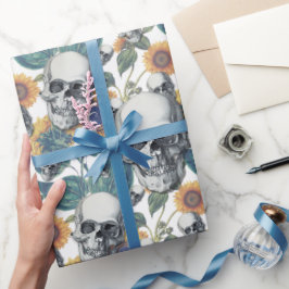 Halloween Gothic Skull Sunflower Cadeaupapier