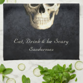 Halloween Gothic Skull White Roses gepersonaliseer Theedoek (Gevouwen)