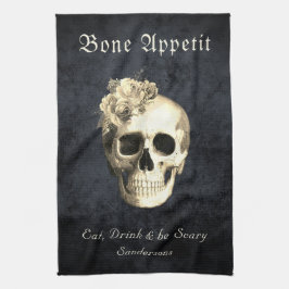 Halloween Gothic Skull White Roses gepersonaliseer Theedoek