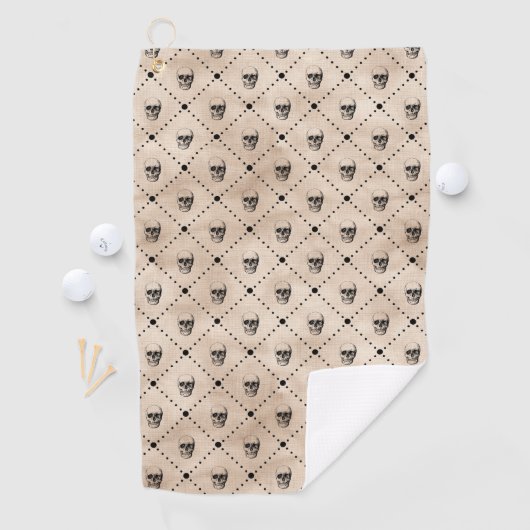 Halloween Gothic Skulls Grid Pattern Golfhanddoek (Insitu)